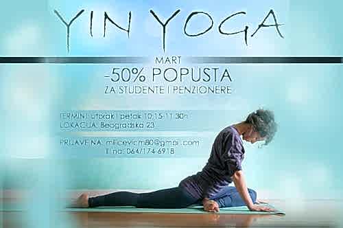 Yin yoga – 50% popusta za studente i penzionere -mart